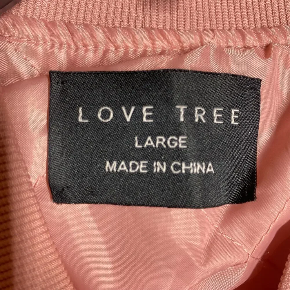 Love Tree Shiny Zip Up Bomber Jacket Pink Sheen Womens Size Large - Picture 7 of 15